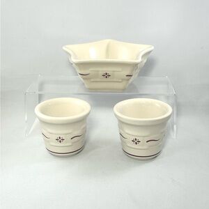 Longaberger Red Woven Traditions Pottery Star Dish 2 Votive Holders Set of 3